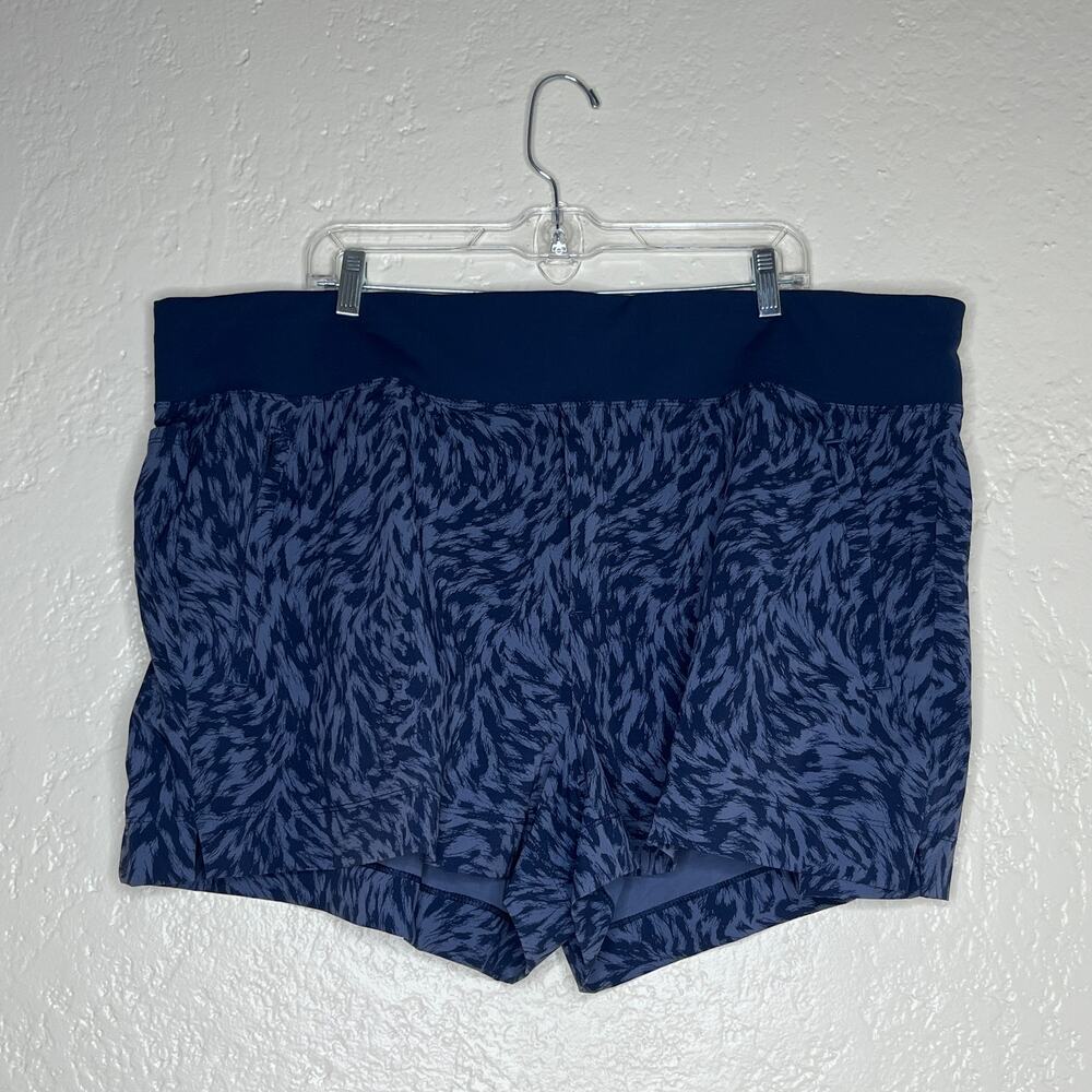 Athleta Women's Trekkie North Short Printed Short Lynx Navy Blue Pockets Size 22